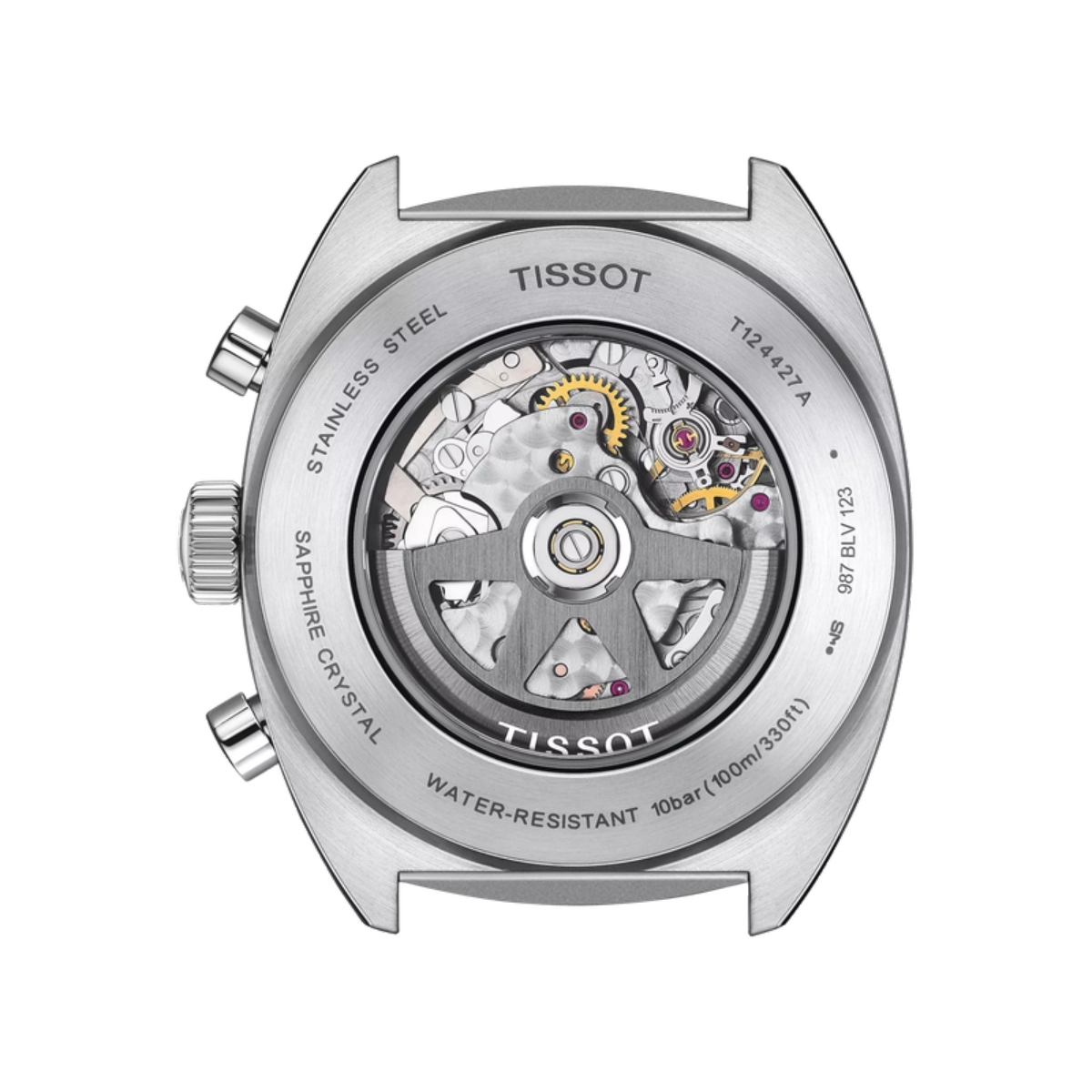 Tissot watch mechanism on a white background