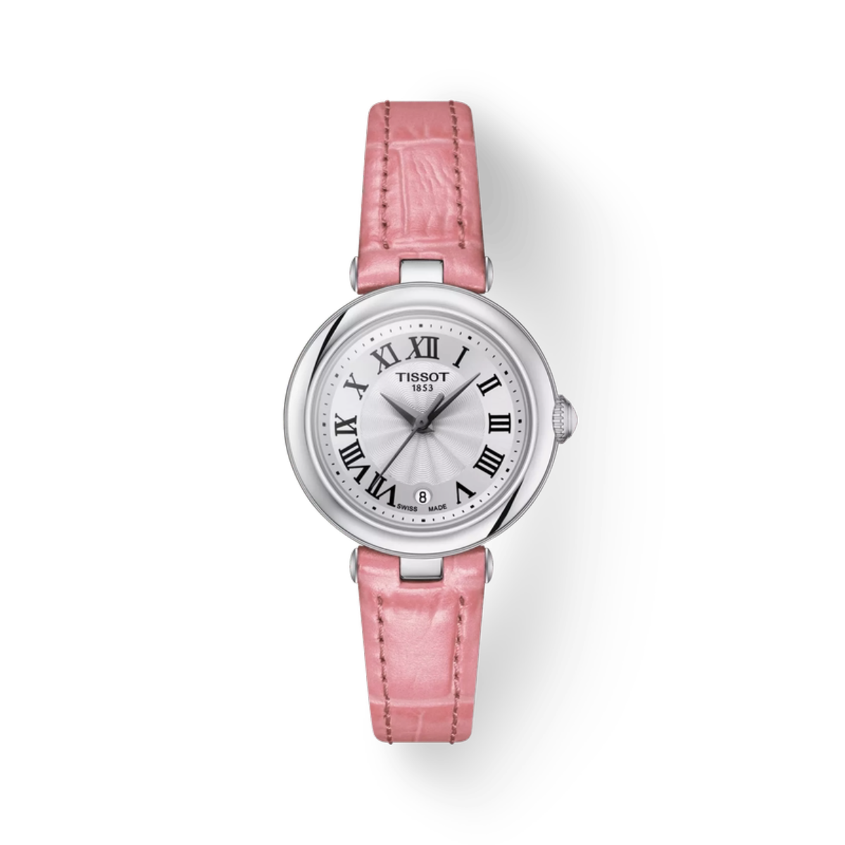 Tiffany watch with pink leather strap on a white background