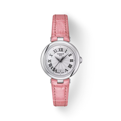 Tiffany watch with pink leather strap on a white background