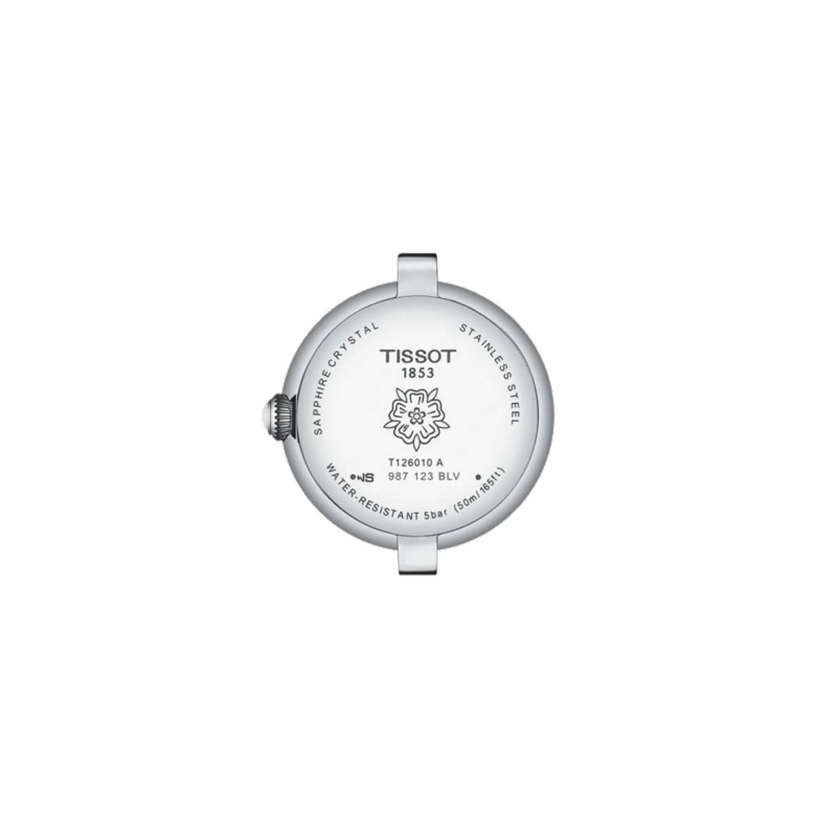 Back view of a Tissot watch on a white background