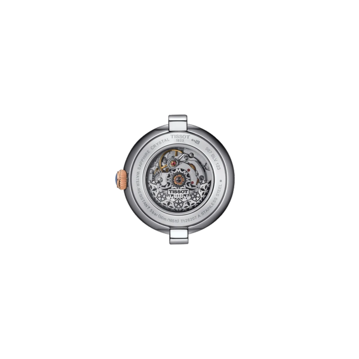 Mechanical watch with visible brand logo on a white background