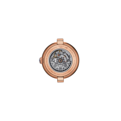 Rose gold watch case with visible brand logo on a white background