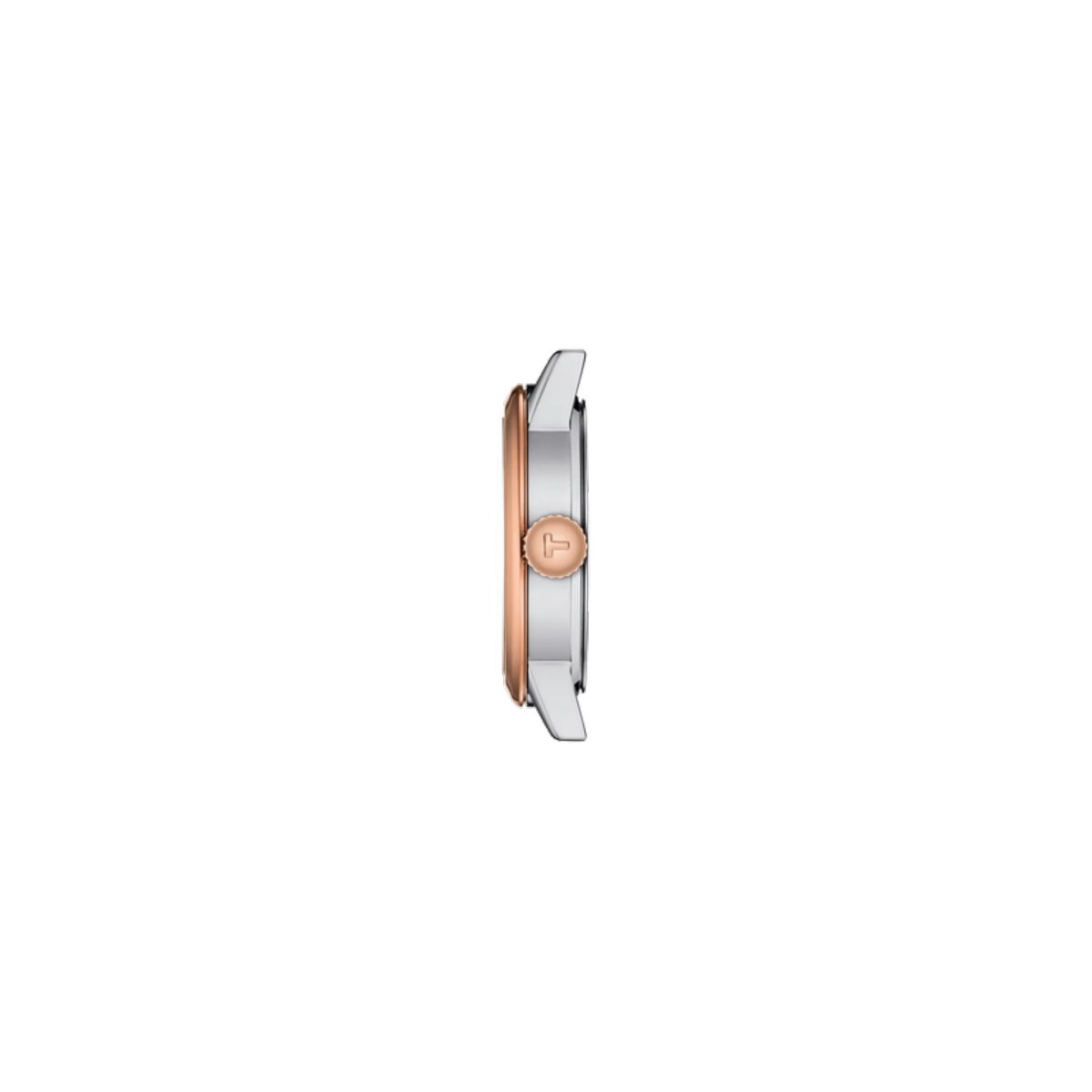 Wristwatch with rose gold and silver design on a white background