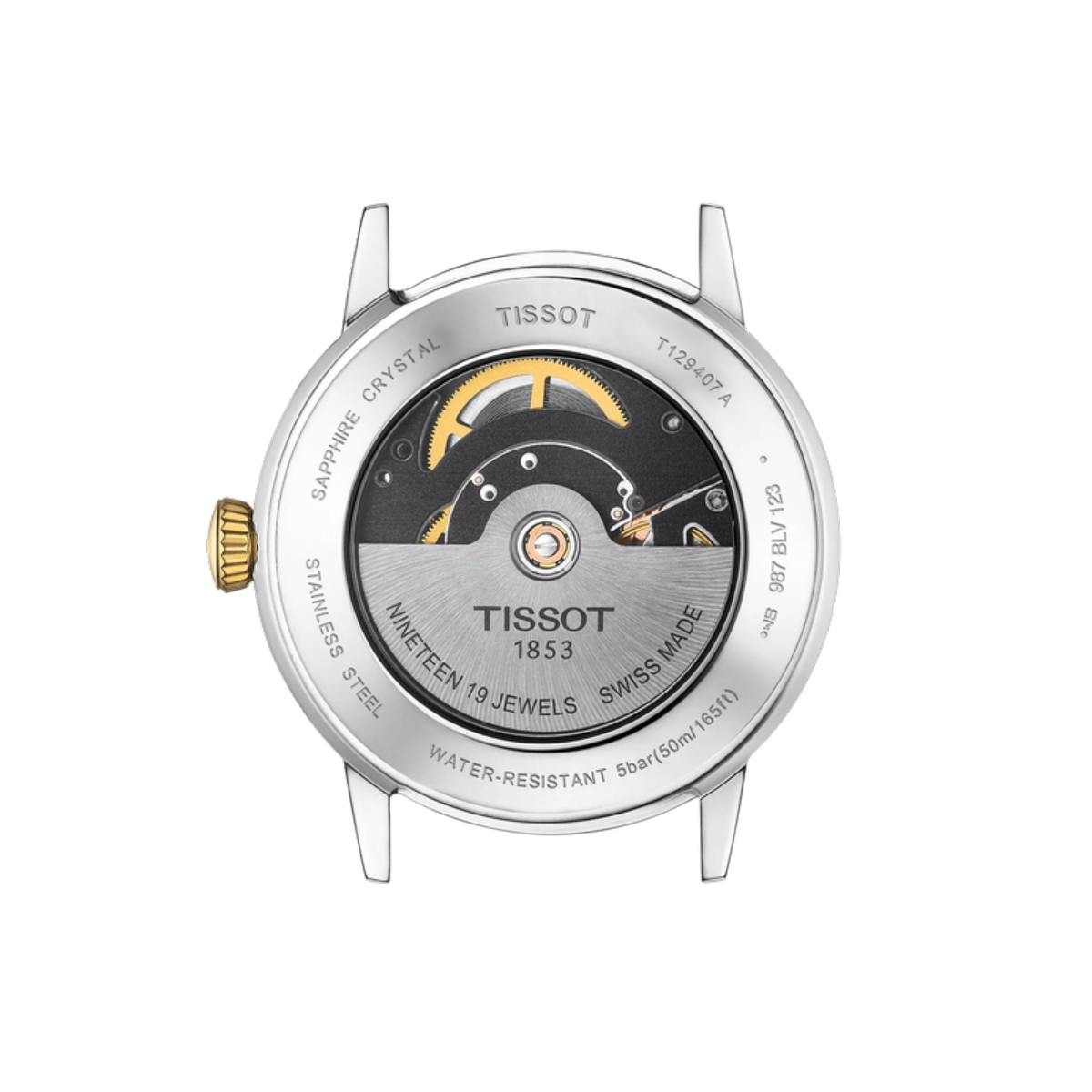 Tissot watch face with visible brand name on a white background