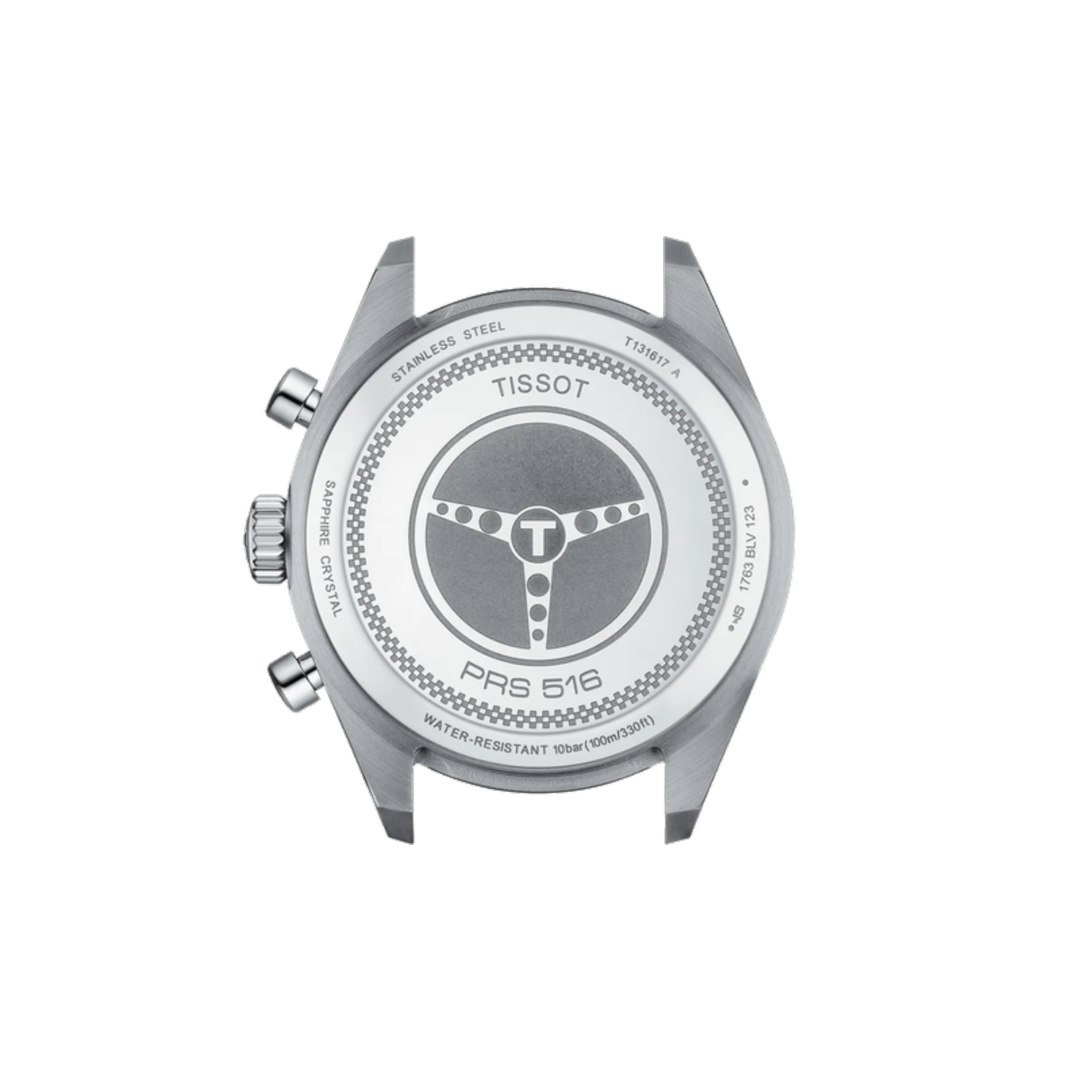 Silver Tissot watch face on a white background