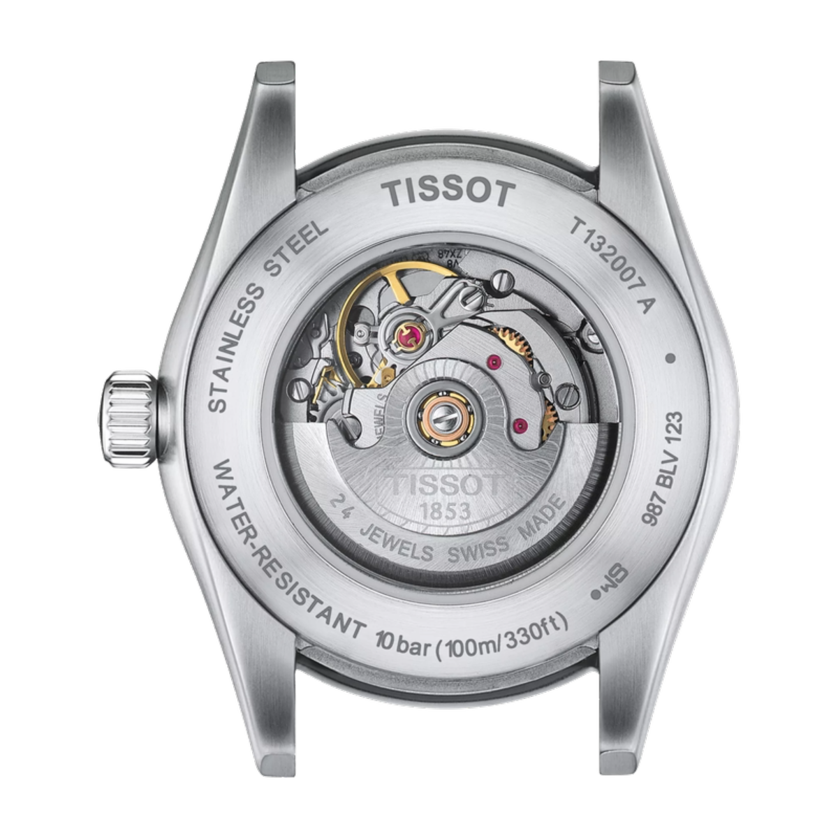 Tissot watch mechanism on a white background