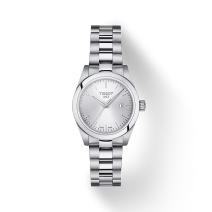 Silver Tissot watch on a white background