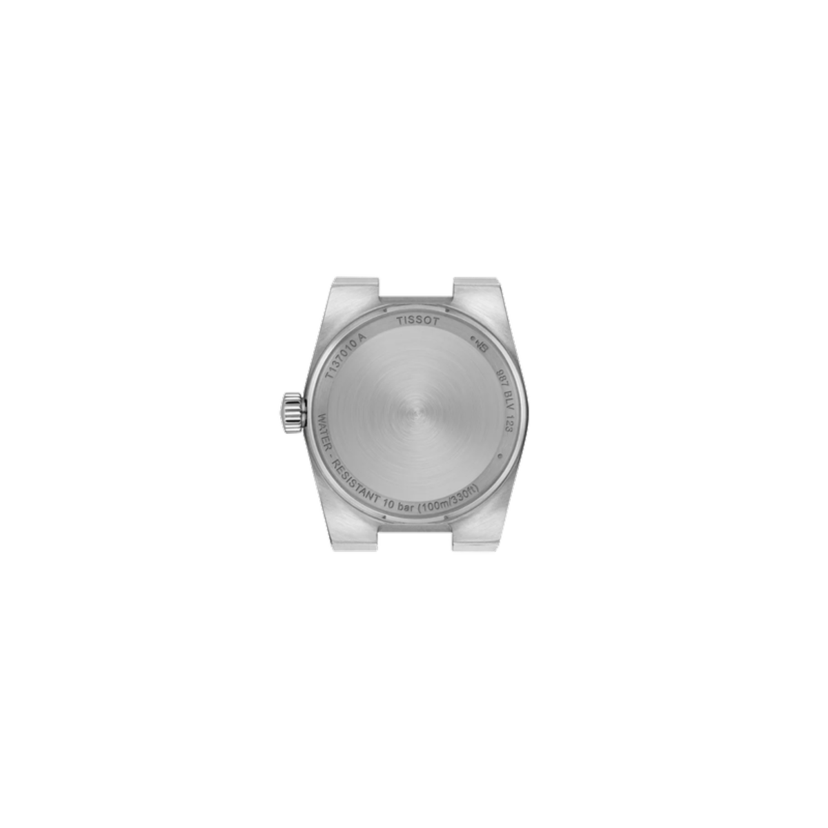 Silver watch case on a white background