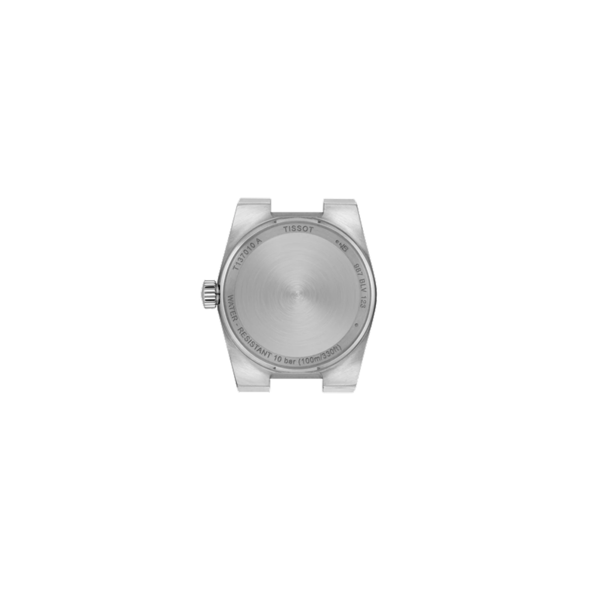 Silver watch case on a white background