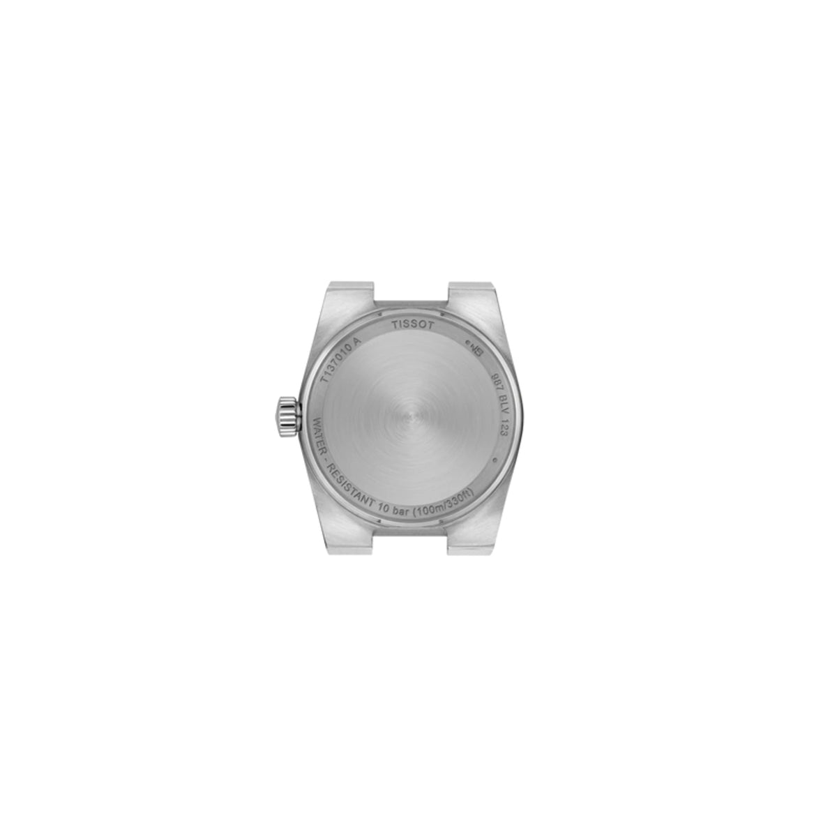 Silver watch case on a white background