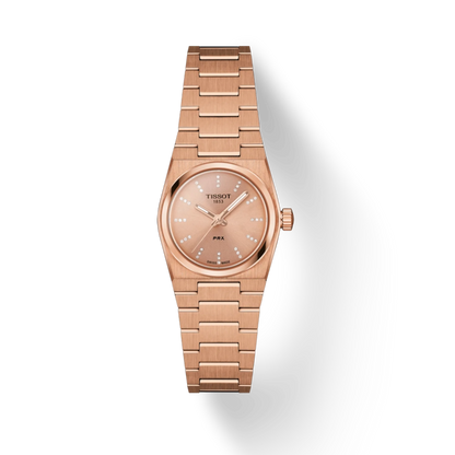 Rose gold Tissot watch on a white background
