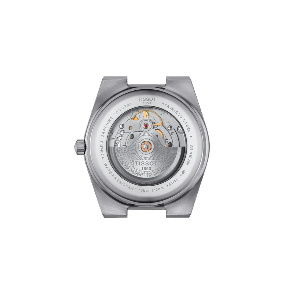 Tissot watch face with visible brand logo on a white background