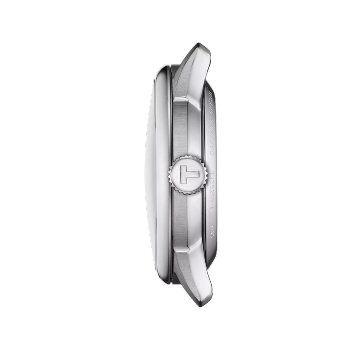 Silver watch with brand logo on a white background