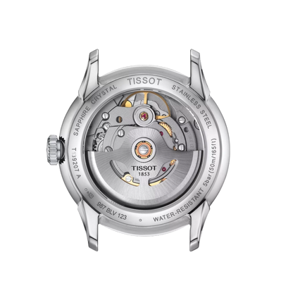 Tissot watch mechanism on a white background