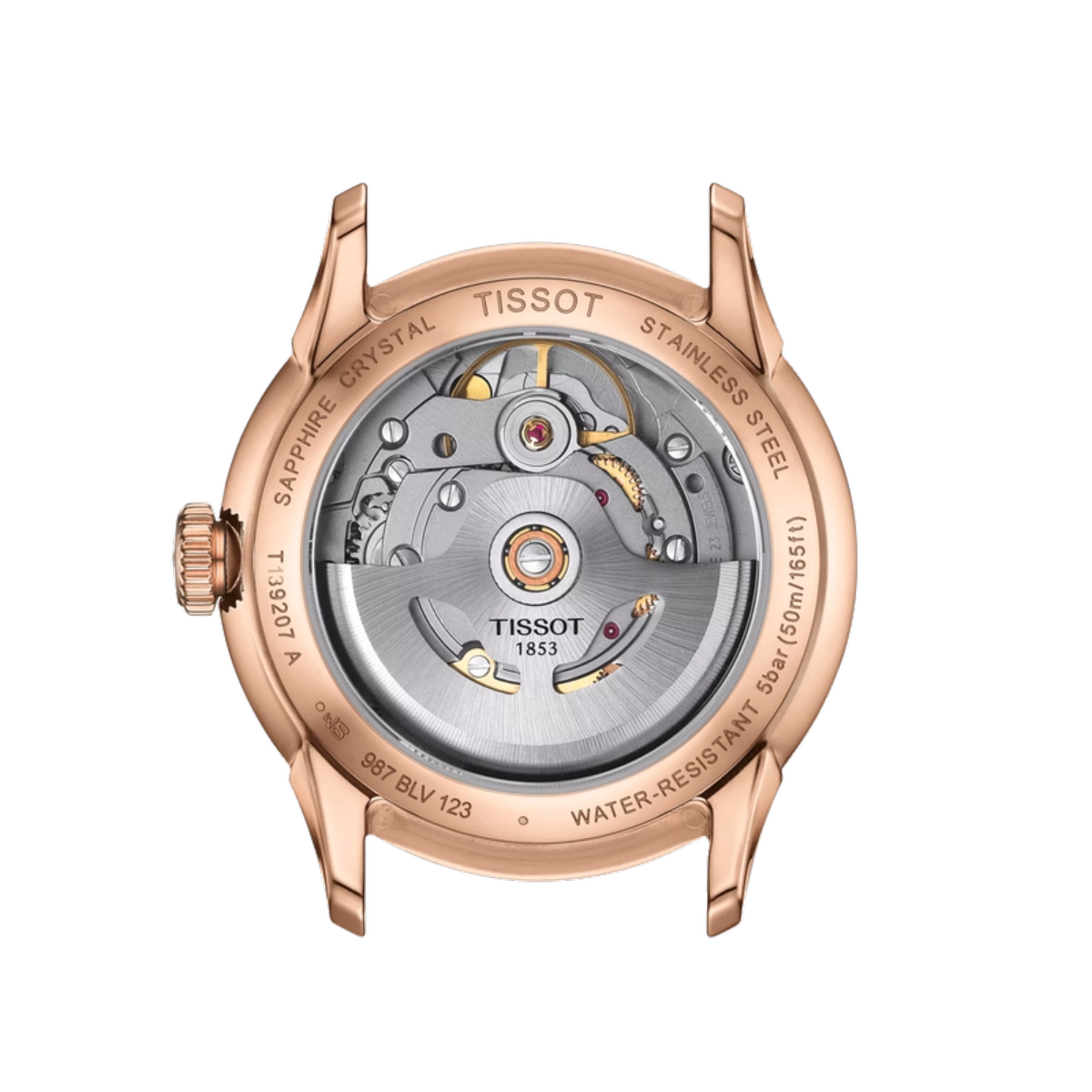 Tissot watch mechanism on a white background