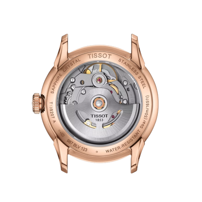 Tissot watch mechanism on a white background