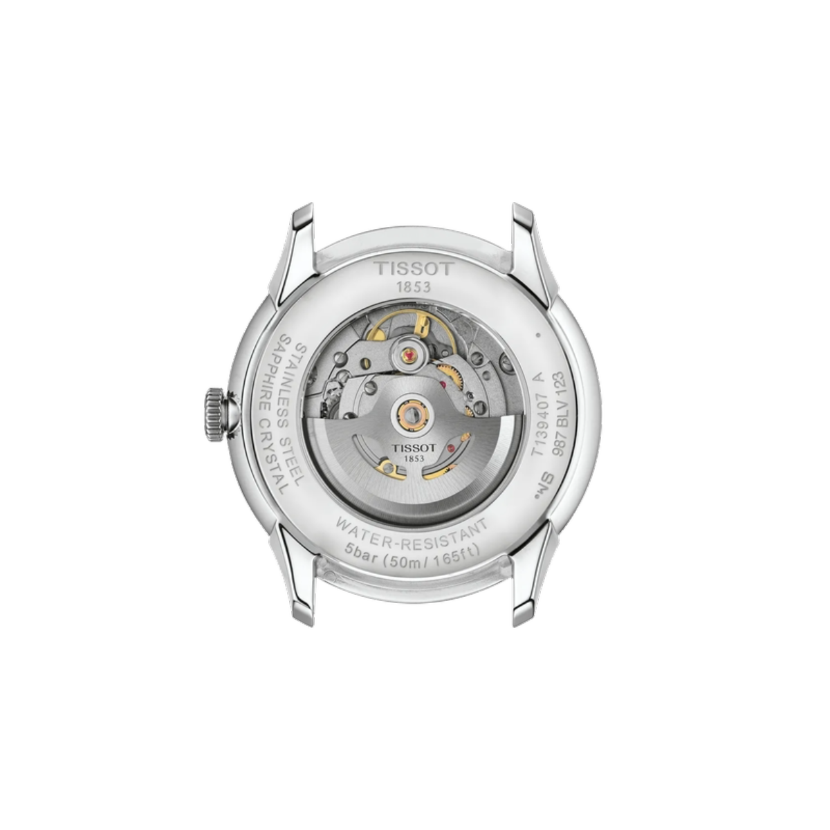 Tissot watch mechanism on a white background