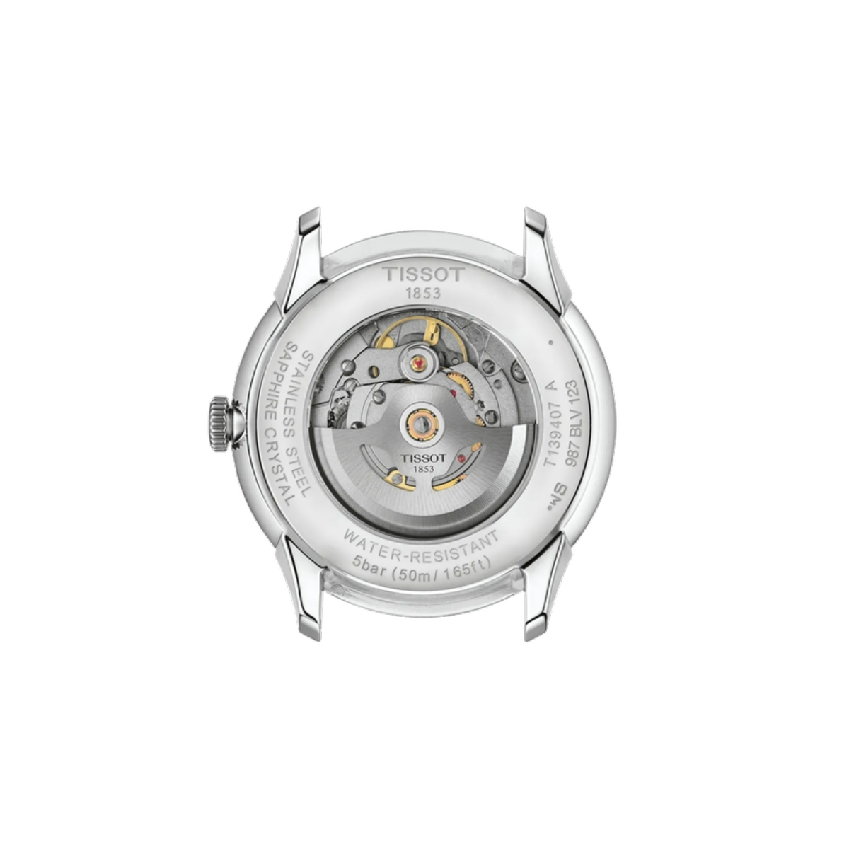 Tissot watch mechanism on a white background