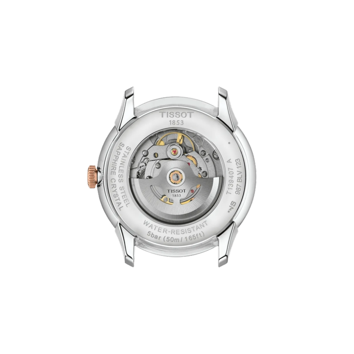 Tissot watch mechanism on a white background