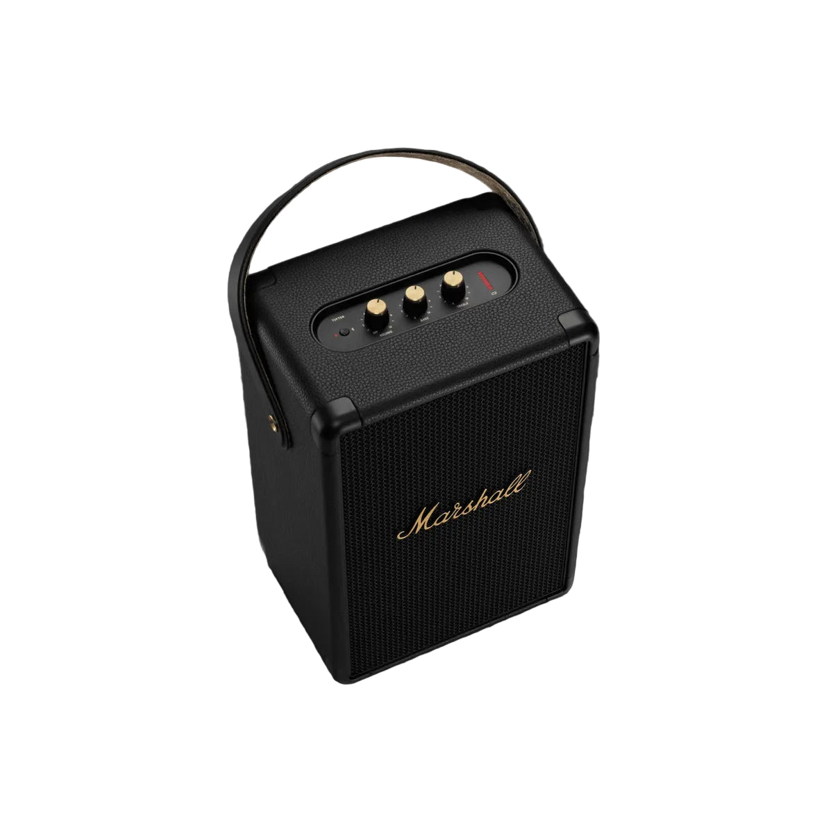 Black Marshall speaker on a dark gray background