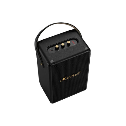 Black Marshall speaker on a dark gray background