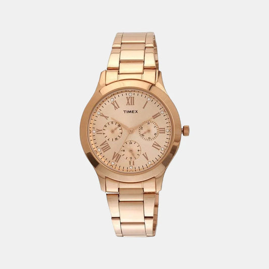 Timex Fashion Women's Rose Gold Dial Round Case Multifunction Watch -TW000Q810