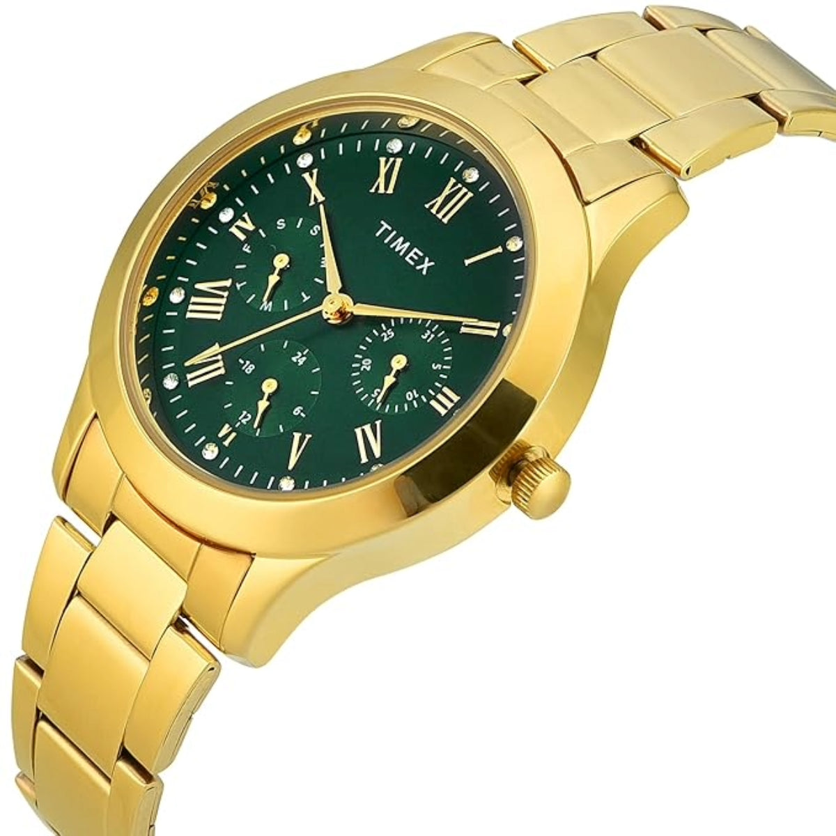 Timex Quartz Green Round Dial Analog Stainless Steel Women Watch - TW000Q821