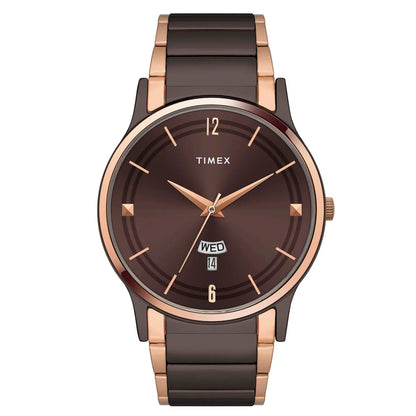 Timex Analog Brown Round Brass Dial Men Watch - TW000R464