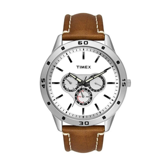 Timex Men's White Dial Analog Leather Strep Watch TW000U911