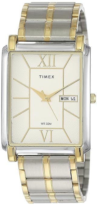 Timex Classics Men's Silver Rectangle Dial Day Date Function Watch -TW000W908