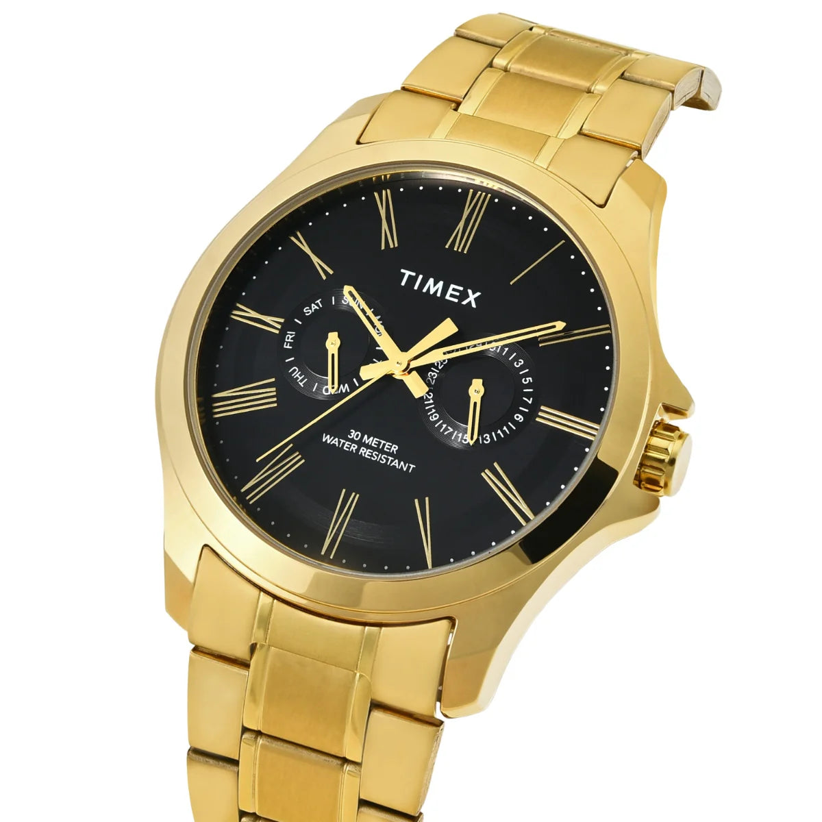 TW000X129 Timex | Analog Black Round Brass Dial Watch (Men)