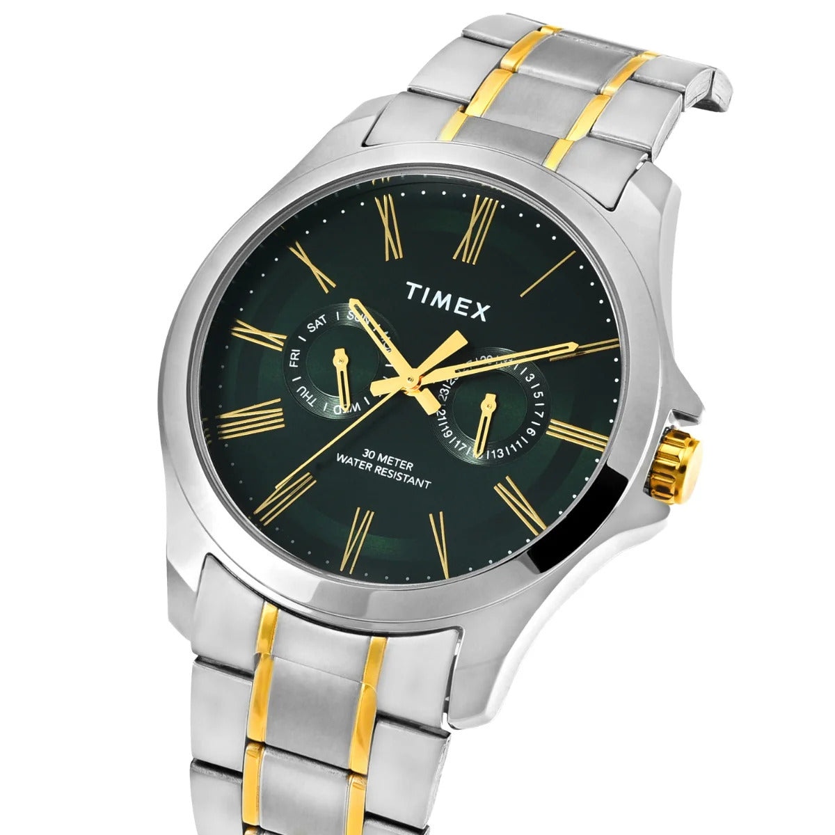 TW000X130 Timex | Men Analog Green Round Brass Dial Watch