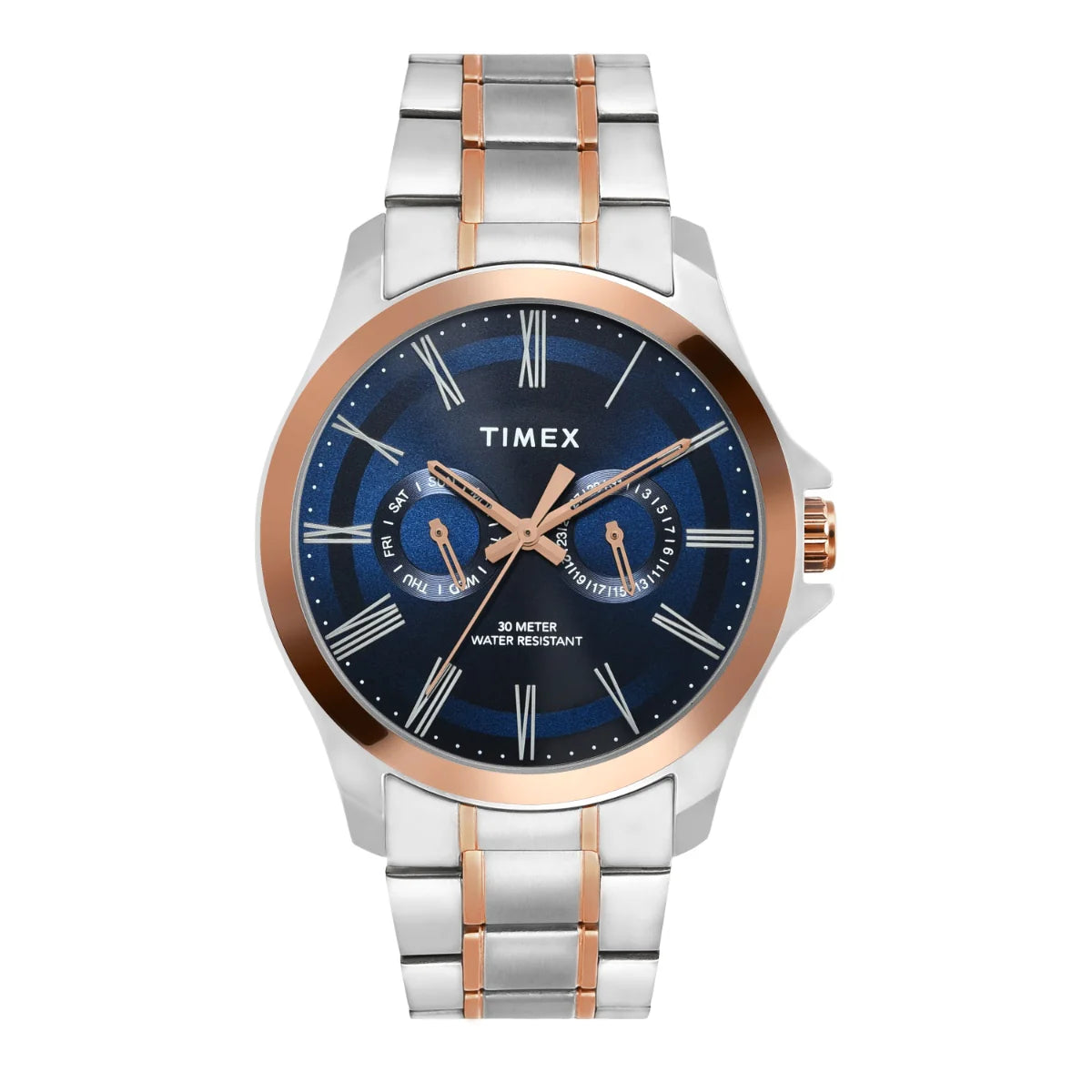 TW000X131 Timex | Analog Blue Round Brass Dial Watch (Men)