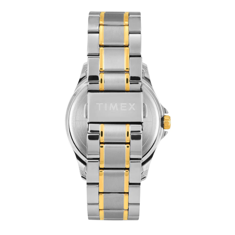 TW000X134 Timex | Analog Silver Round Brass Dial Watch (Men)