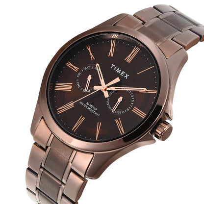 TW000X136 Timex | Analog Brown Round Brass Dial Watch (Men)