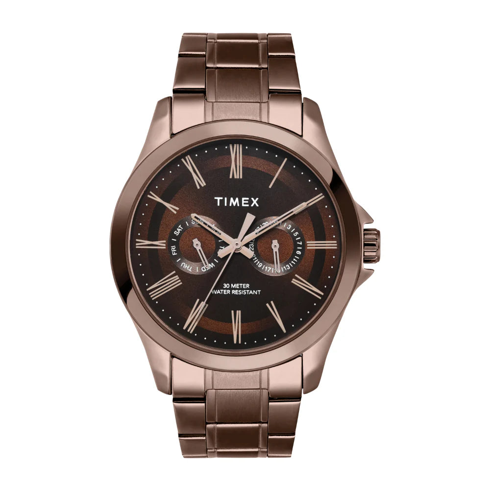 TW000X136 Timex | Men Analog Brown Round Brass Dial Watch (Men)