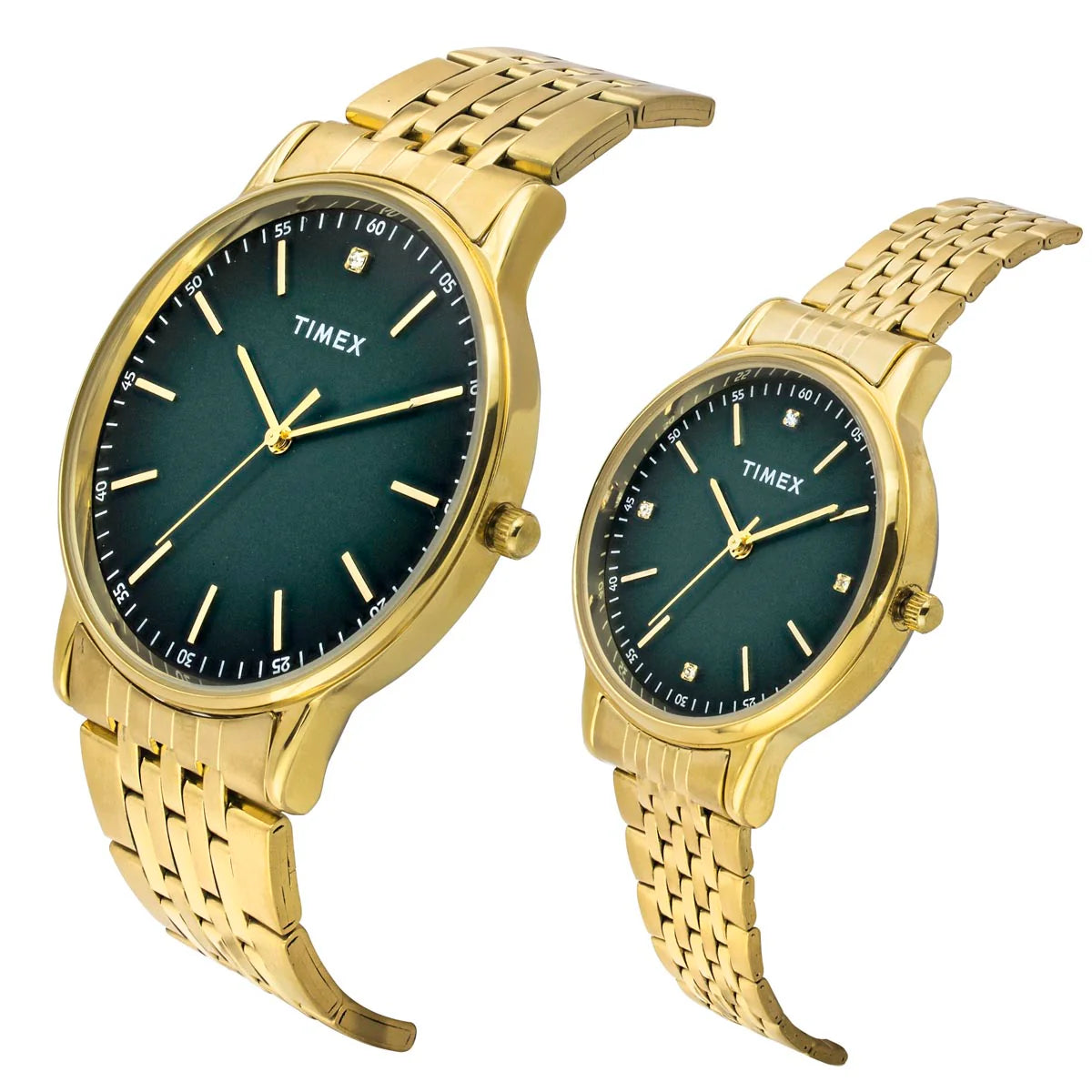 Timex Green Round Dial Analog Stainless Steel Pair's Watch - TW00PR327