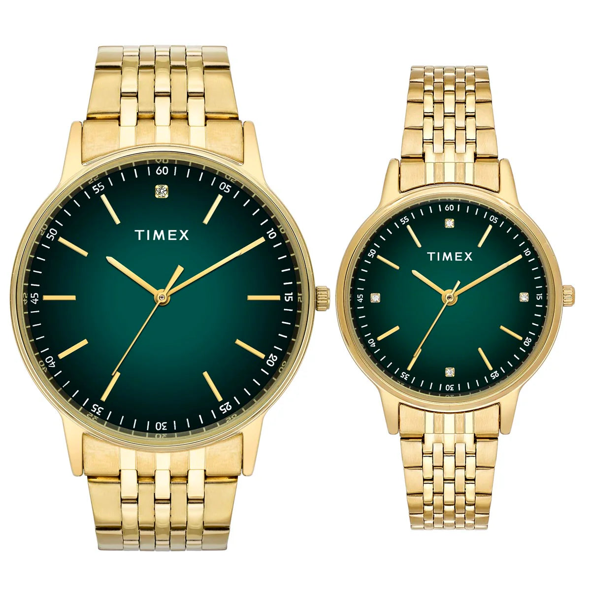 Timex Green Round Dial Analog Stainless Steel Pair's Watch - TW00PR327