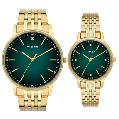 Timex Green Round Dial Analog Stainless Steel Pair's Watch - TW00PR327