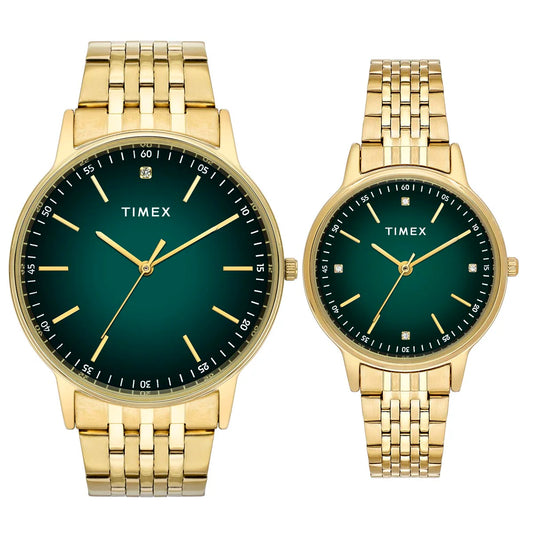 Timex Green Round Dial Analog Stainless Steel Pair's Watch - TW00PR327