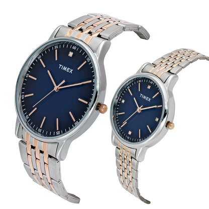 Timex Quartz Blue Dial Analog Stainless Steel Couple Watch TW00PR330