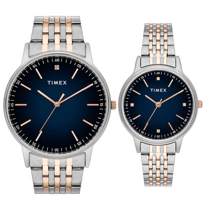Timex Quartz Blue Dial Analog Stainless Steel Couple Watch TW00PR330