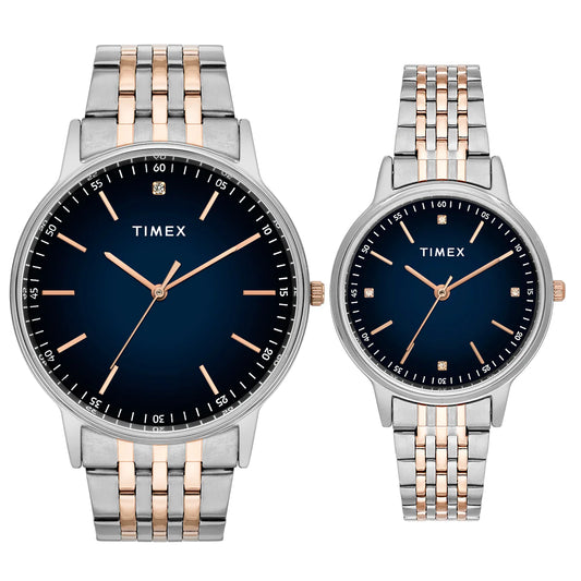 Timex Quartz Blue Dial Analog Stainless Steel Couple Watch TW00PR330