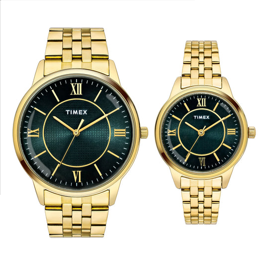 Timex Fashion Quartz Green Dial Analog Stainless Steel Couple Watch TW00PR331