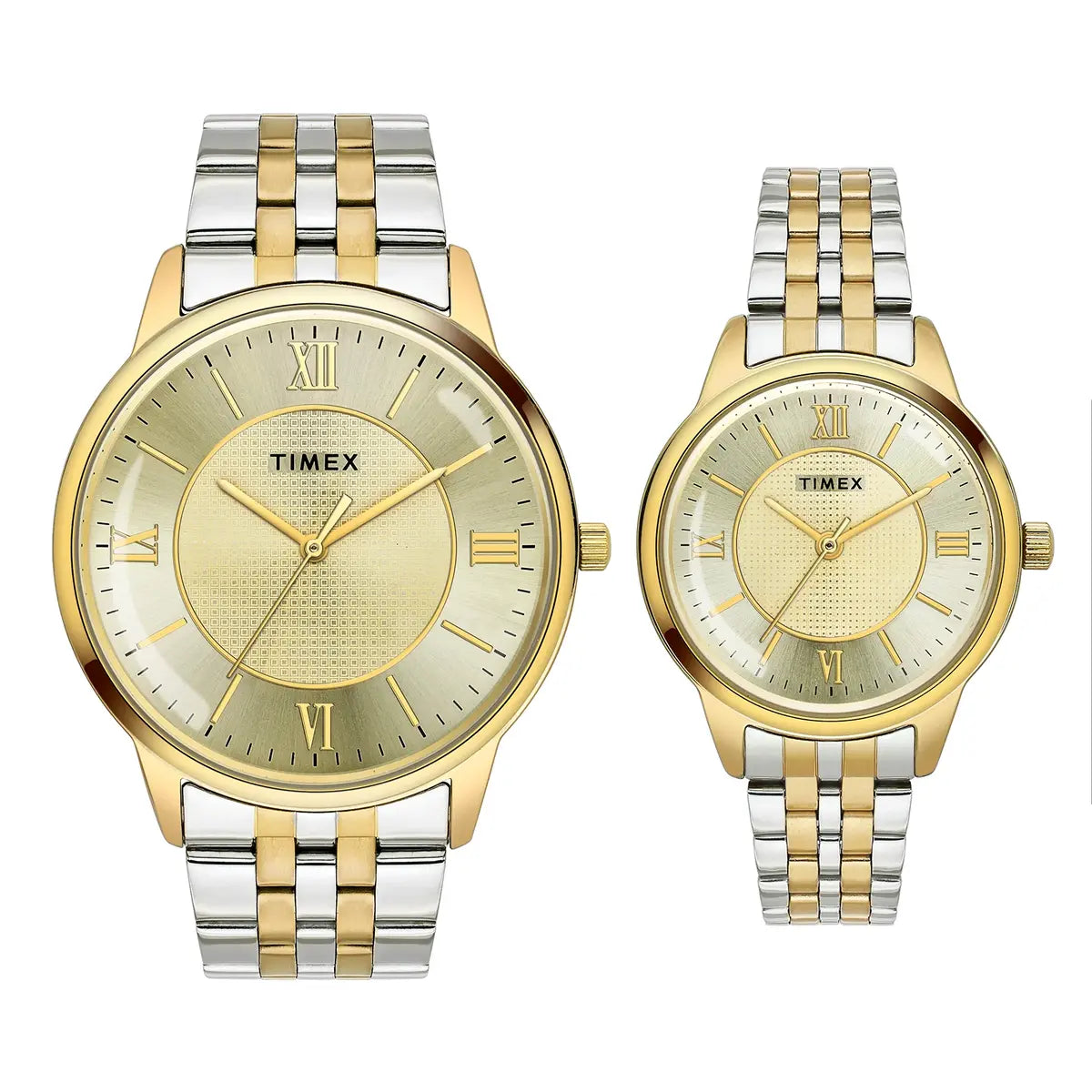 Timex Quartz Round Champagne Dial Analog Couple Watch TW00PR333