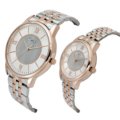 Timex Quartz Silver Dial Analog Stainless Steel Couple Watch TW00PR334