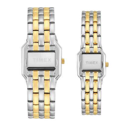 Timex Octagonal Silver Dial Analog Pair Watch - TW00PR354