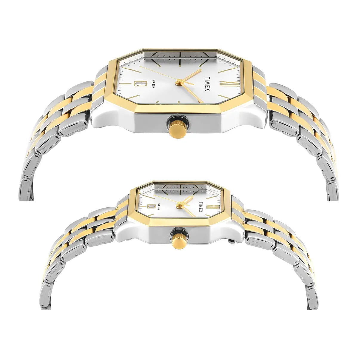 Timex Octagonal Silver Dial Analog Pair Watch - TW00PR354