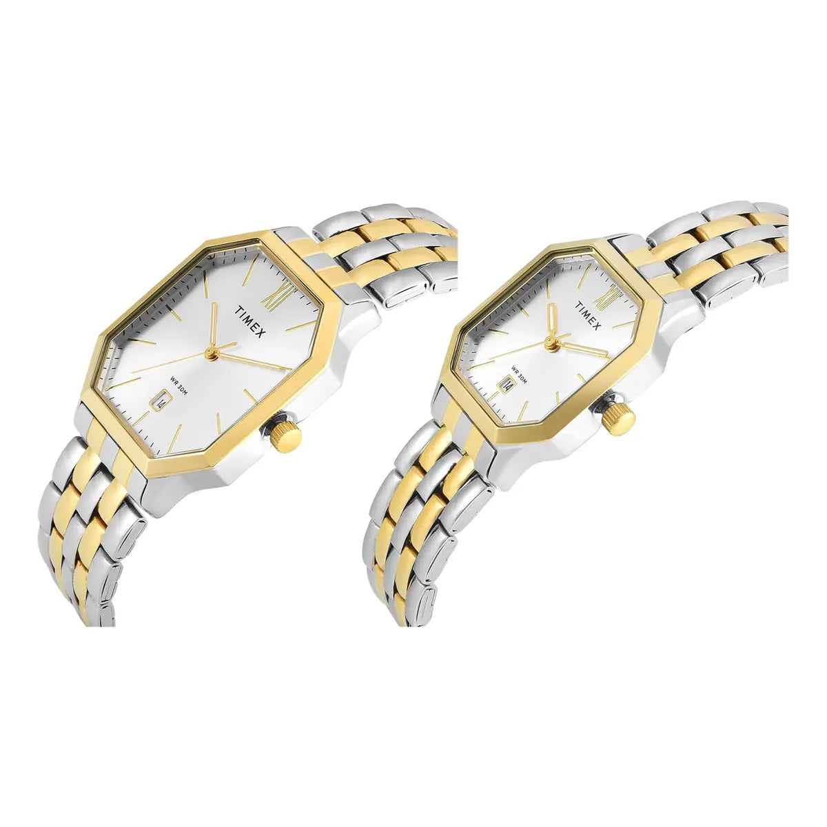 Timex Octagonal Silver Dial Analog Pair Watch - TW00PR354