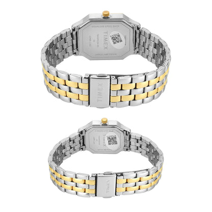Timex Octagonal Silver Dial Analog Pair Watch - TW00PR354